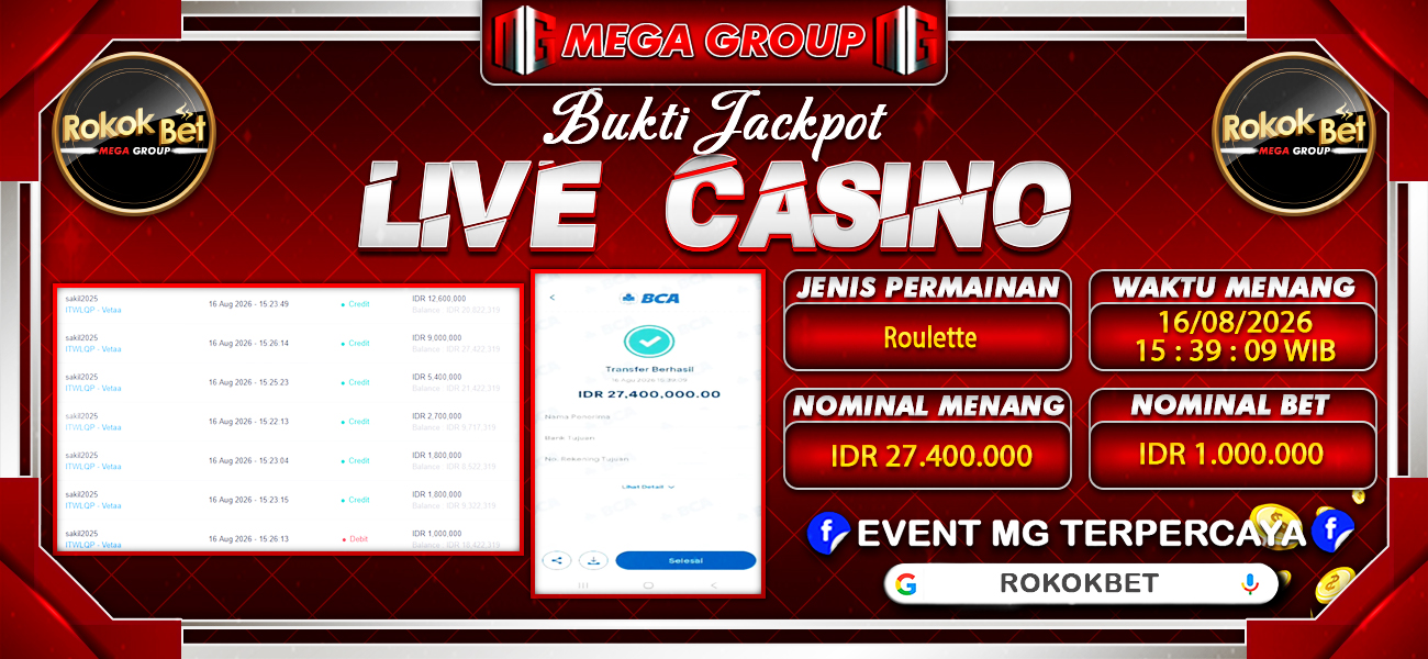Bukti JP situs Rokokbet hari Minggu, 16 Agustus 2026