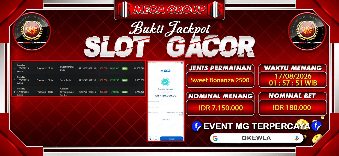 Bukti JP situs Okewla hari Senin, 17 Agustus 2026