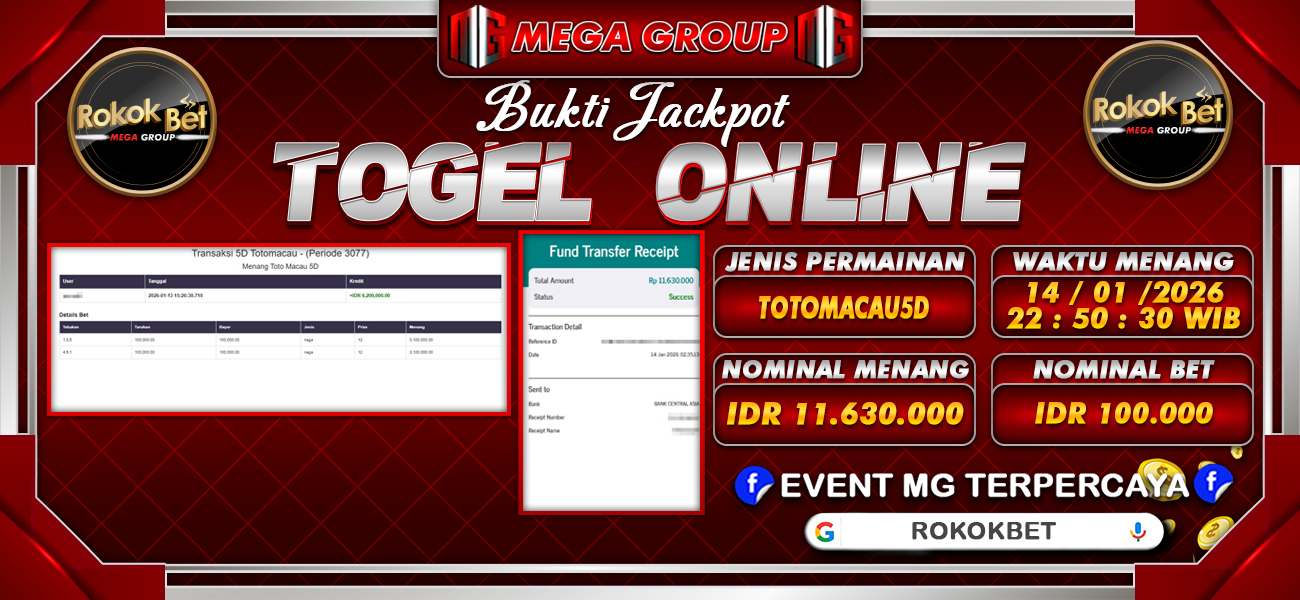 Bukti JP situs Rokokbet hari Rabu, 14 Januari 2026