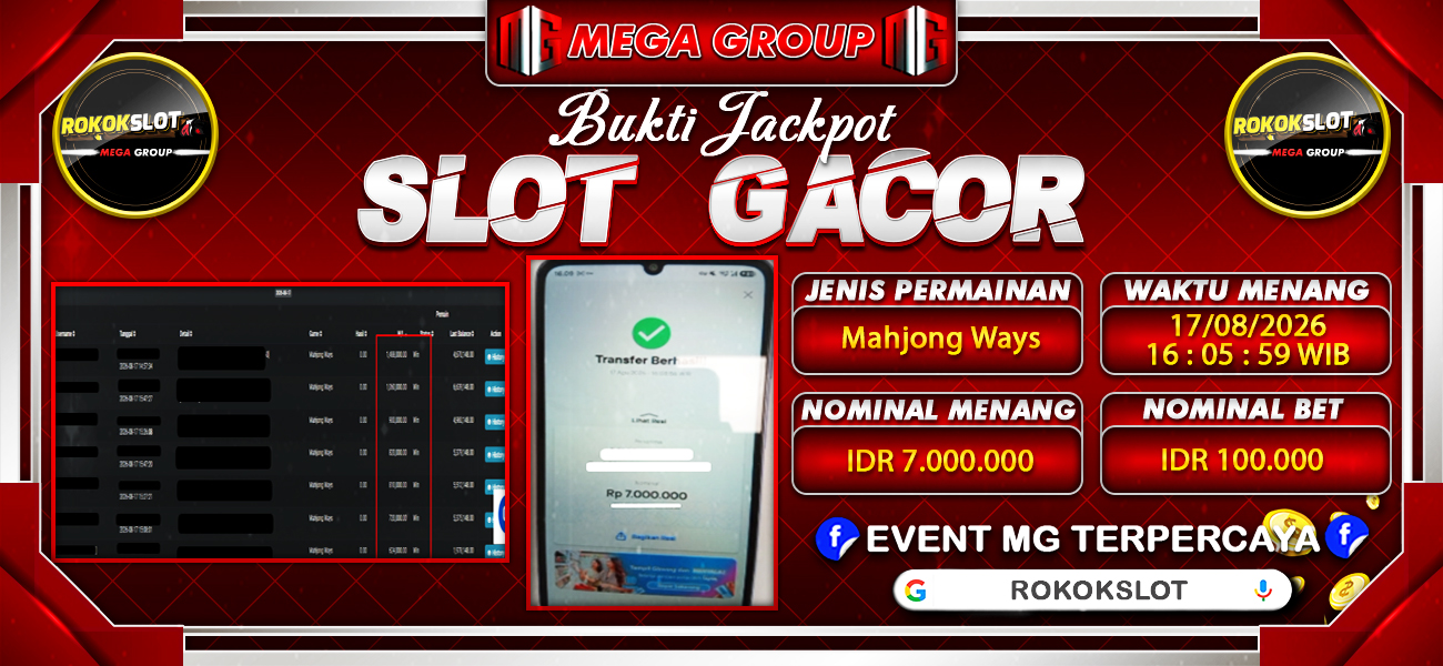 Bukti JP situs Rokokslot hari Senin, 17 Agustus 2026