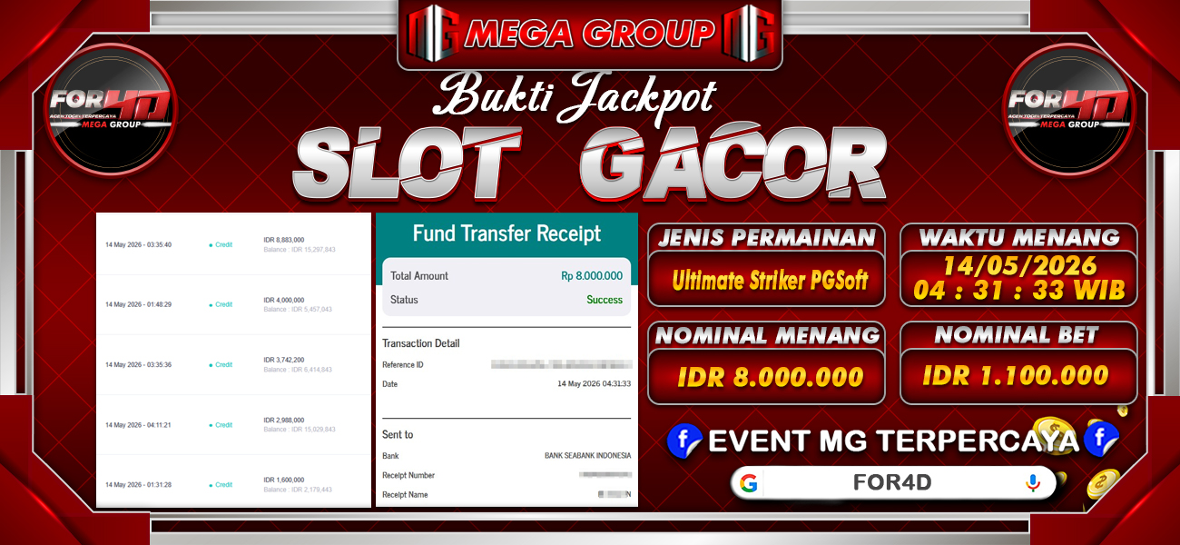 Bukti JP situs For4D hari Kamis, 14 Mei 2026