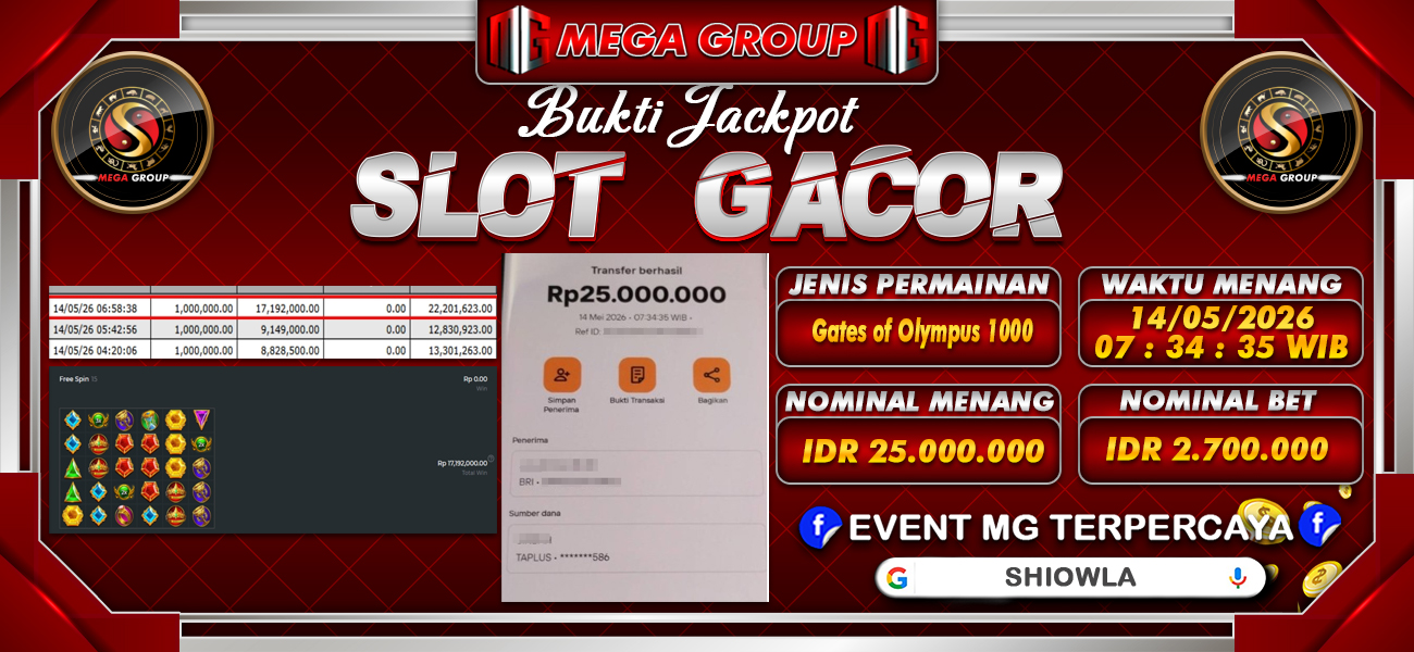 Bukti JP situs Shiowla hari Kamis, 14 Mei 2026