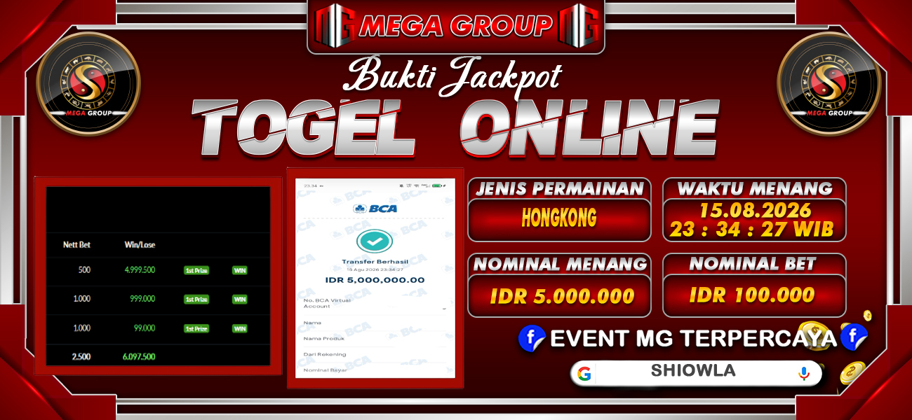 Bukti JP situs Shiowla hari Sabtu, 15 Agustus 2026