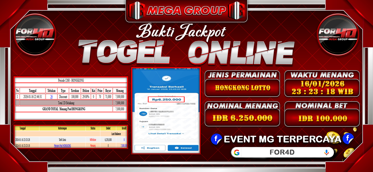 Bukti JP situs For4D hari Sabtu, 17 Januari 2026