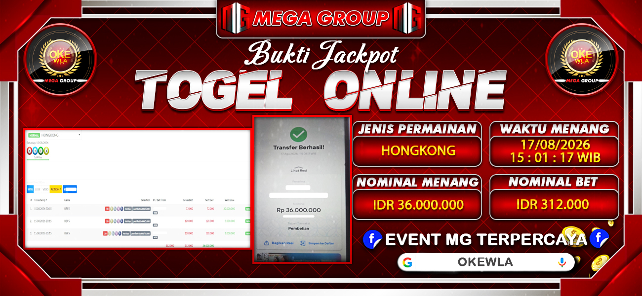 Bukti JP situs Okewla hari Senin, 17 Agustus 2026