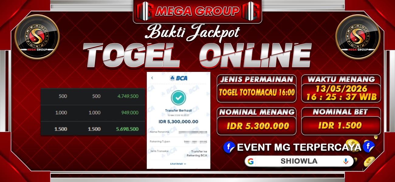 Bukti JP situs Shiowla hari Rabu, 13 Mei 2026