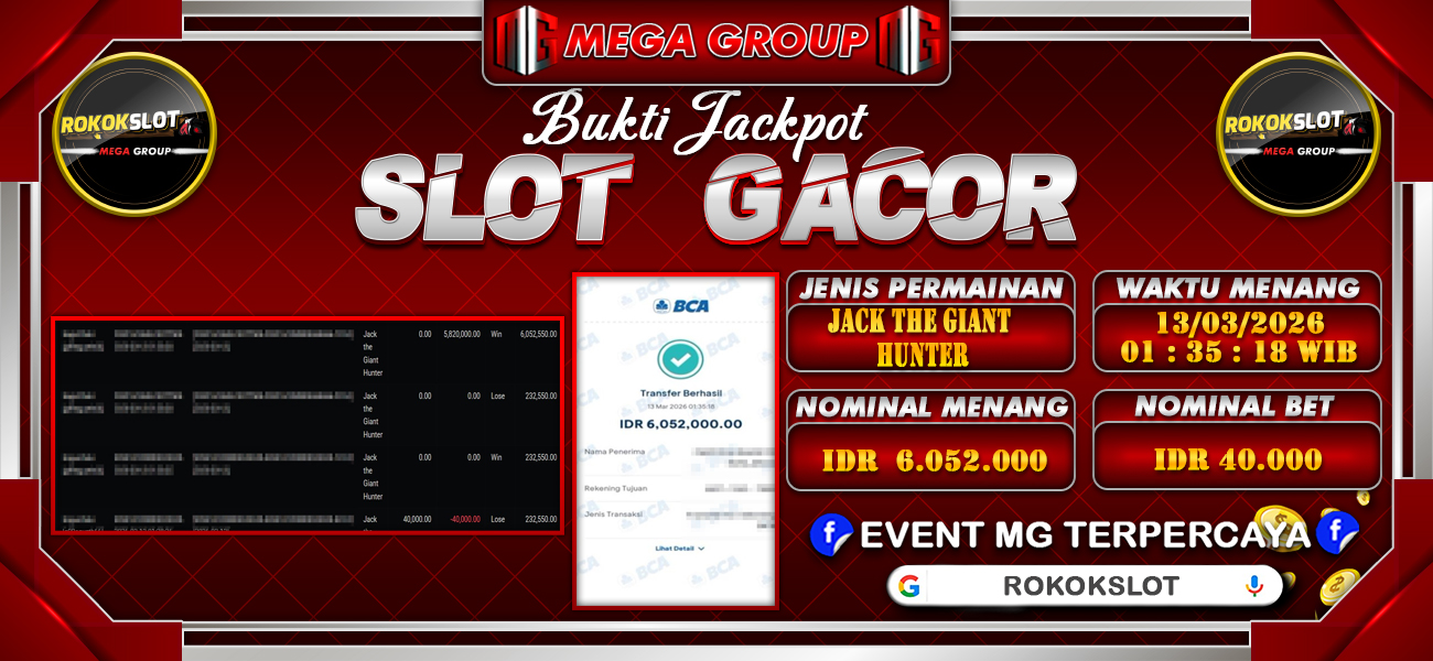 Bukti JP situs Rokokslot hari Jumat, 13 Maret 2026