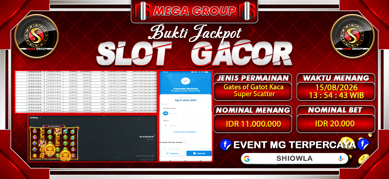 Bukti JP situs Shiowla hari Sabtu, 15 Agustus 2026
