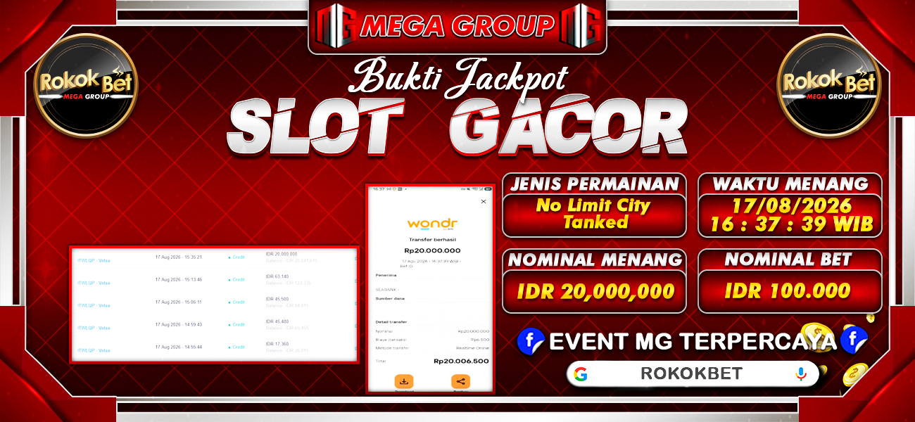 Bukti JP situs Rokokbet hari Senin, 17 Agustus 2026