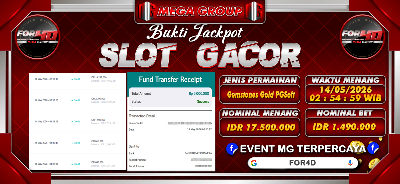 Bukti JP situs For4D hari Kamis, 14 Mei 2026