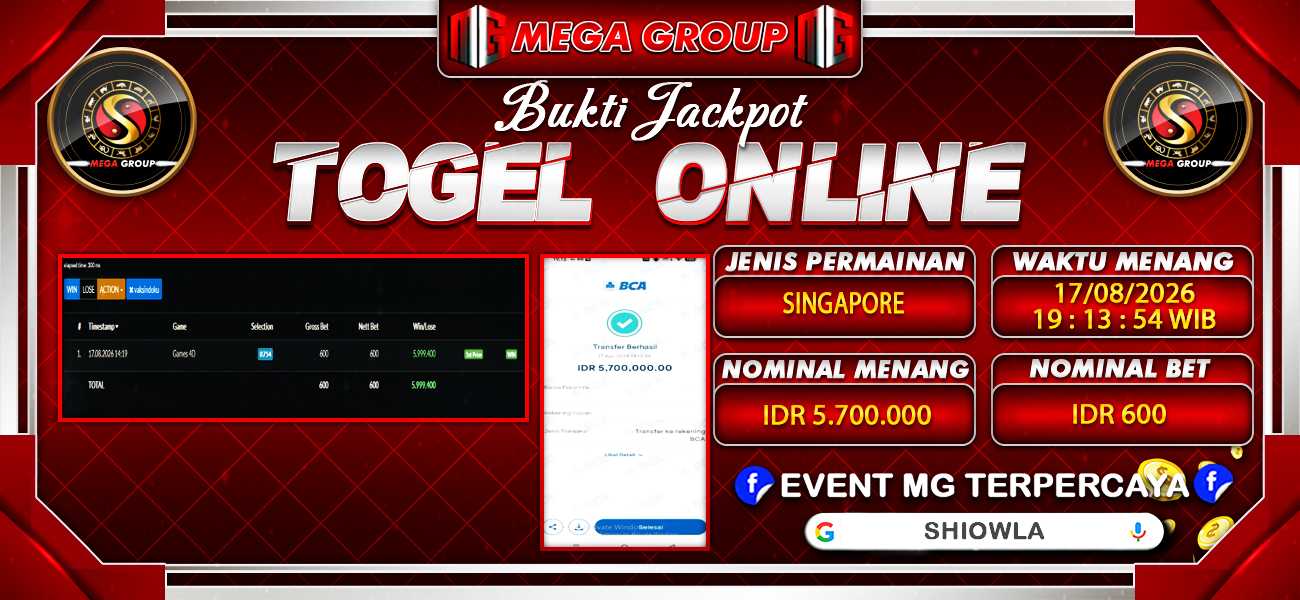 Bukti JP situs Shiowla hari Senin, 17 Agustus 2026