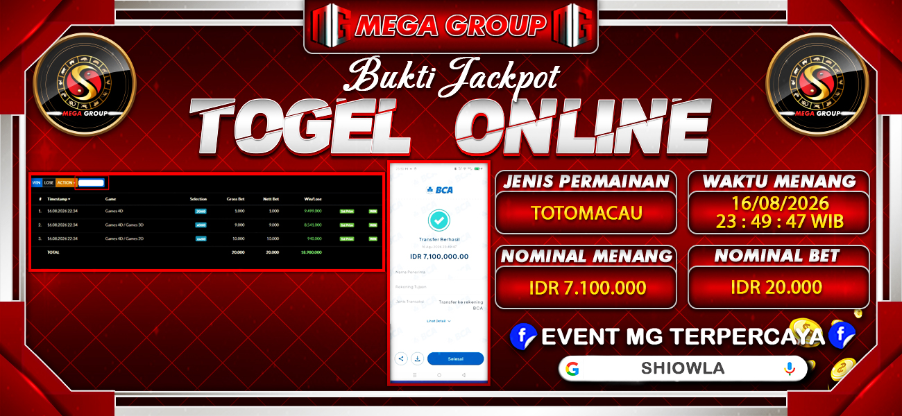 Bukti JP situs Shiowla hari Minggu, 16 Agustus 2026